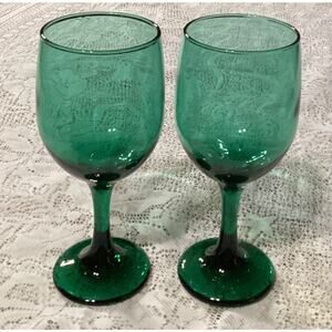 2 Libbey Teardrop Juniper Green Wine Water Glasses Goblets 7"